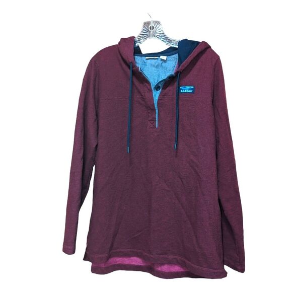 🛍️ L.L. Bean Maroon Size Large 3/4 Button Up Hoodie - Picture 1 of 3